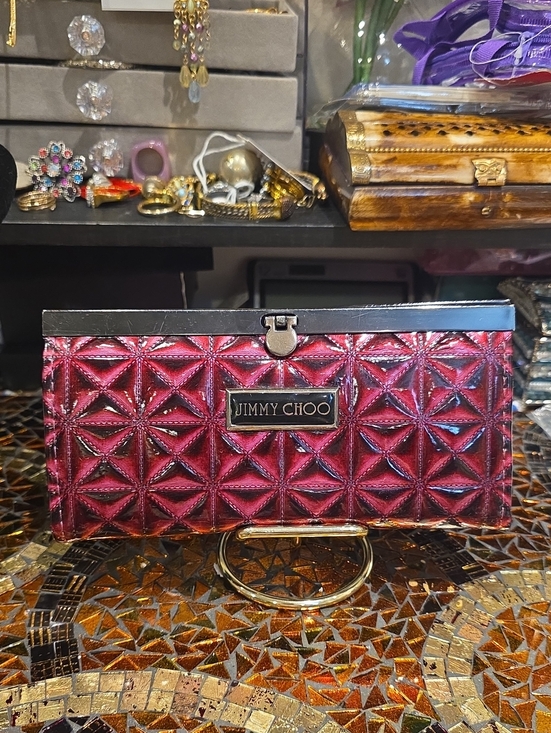 Jimmy Choo Handbags - Jimmy Choo Metallic Burgundy Quilted Frame Clutch